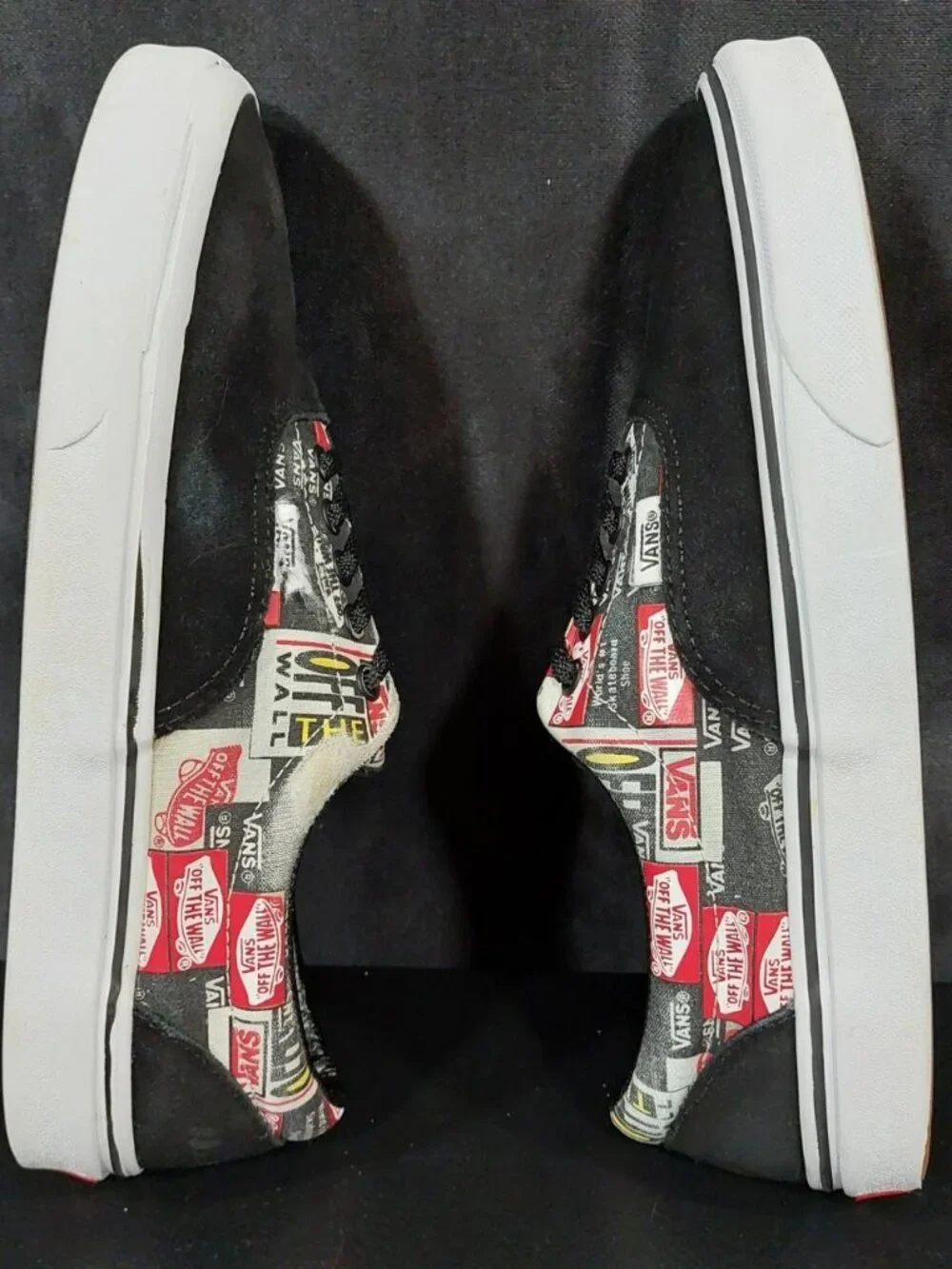 Vans Authentic Skate Black and Logo Spellout AOP Patterned Shoe. Men's Sz 10